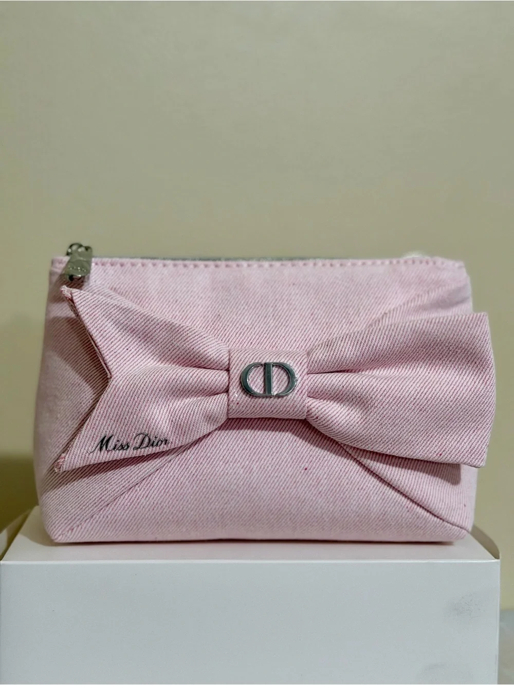 Dior Light Pink Canvas Bow Cosmetic Pouch